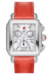 MICHELE Deco Diamond Dial Watch Case & 18mm Orange Patent Leather Strap