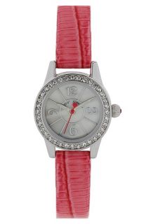 Betsey Johnson Mini Bling Crystal Bezel Leather Strap Watch, 22mm