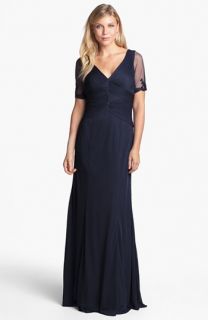 Adrianna Papell Embellished Ruched Bodice Mesh Gown