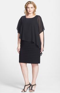 Betsy & Adam Chiffon Overlay Shutter Pleat Sheath Dress (Plus Size)