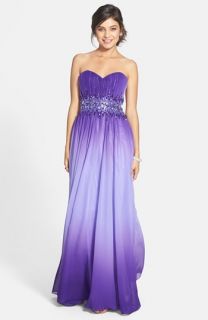 Way In Beaded Strapless Mesh Gown (Juniors)