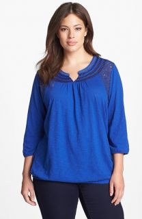 Lucky Brand Campbell Lace Mix Print Top (Plus Size)
