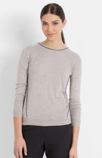 maje Leather Piped Silk & Cashmere Sweater