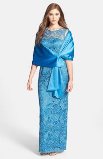 Adrianna Papell Sleeveless Lace Column Dress with Shawl (Regular & Petite)