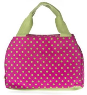 Black and Fuchsia Hot Pink Polka Dot Insulated Lunch Bag Kitchen & Dining