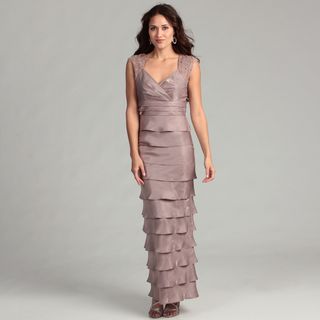Jessica Howard Women's Taupe Lace Tiered Gown Jessica Howard Evening & Formal Dresses