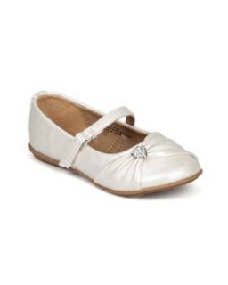 Little Angel Kammi 191D Leatherette Mary Jane Velcro Heart Pendant Ballerina Flat (Toddler/ Little Girl)   Ivory Shoes