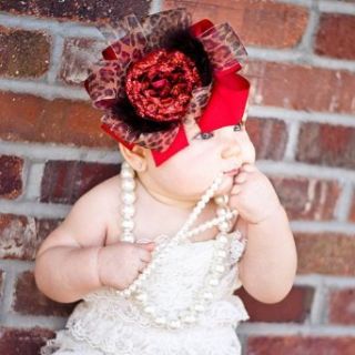 Persnickety Baby Girl Red Cheetah Holiday Glitter Flower Large Hairbow No Clothing