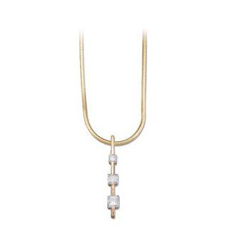 14K Yellow Gold 1/2 Ct Tw Three Stone Princess Cut Diamond Necklace by US Gems Jewelry