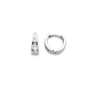 14k White Gold Small Diamond Hoop Huggie Earrings .22ct (G H Color, I1 Clarity) Jewelry