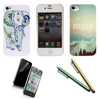 Highmall Cartoon Elephant+aztec Sky Hard Back Case Cover for Iphone 4 4s with One Free Screen Protector +Two Free Stylus  5 Pack Cell Phones & Accessories
