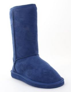 Furry Shearling Round Toe Mid Calf Boot Vegan Blue Shoes