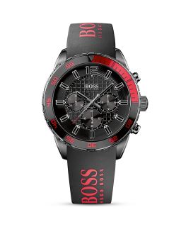 BOSS Deep Blue SX IP Grey Plated Case on Black Silicone Strap with Red Branding, 44mm's