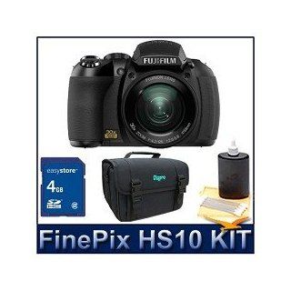 Fujifilm HS10 10MP Digital Point and Shoot Camera (Black), 30x (24 720mm equivalent) Zoom Lens, HD Video 1080p w/Stereo Sound, Create 260� Panoramas In Camera, Reversible Neoprene Case, 4 GB Memory Card, and 3pc. Lens Cleaning Kit Camera & Photo
