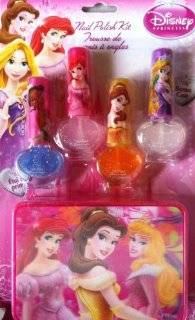 Disney Princess Belle Tangled Princess Frog Ariel and Aurora 4 Glitter Nail Polish Kit Set Plus Bonus Carrying Case Beauty