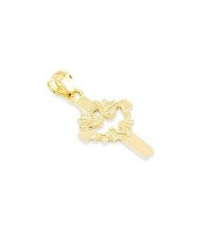 14k Yellow Gold Peace Dove Cutout Cross Sacred Pendant Jewelry