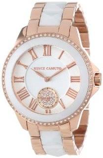 Vince Camuto Women's VC/5046WTRG Swarovski Crystal Accented Rose Gold Tone and White Ceramic Pyramid Bracelet Watch Watches