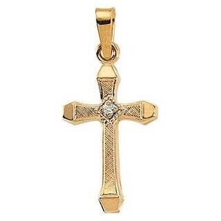 Childrens 14k Yellow Gold Diamond Cross Pendant (.01 Ct, G Color, SI2 Clarity) Jewelry