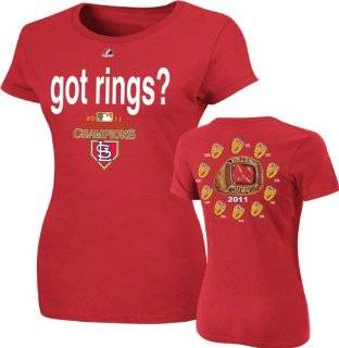 St. Louis Cardinals Women's Red Majestic 2011 World Series Champs Got Rings? T Shirt Sports & Outdoors