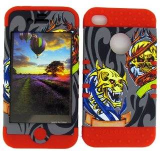3 IN 1 HYBRID SILICONE COVER FOR APPLE IPHONE 4 4S HARD CASE SOFT RED RUBBER SKIN SKULLS RD 3D283 KOOL KASE ROCKER CELL PHONE ACCESSORY EXCLUSIVE BY MANDMWIRELESS Cell Phones & Accessories
