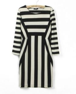 The Cool Cube Women's Striped 3/4 Sleeve Bodycon Mini Dress Clothing