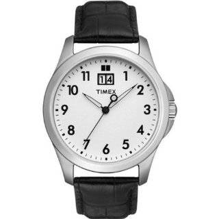 Timex T2N301 Mens Classics White Dial Black Leather Strap Watch Watches