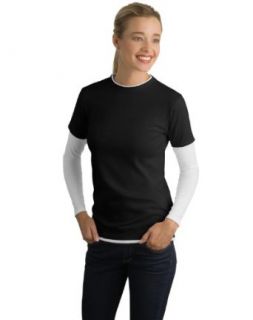 Sport Tek LST306 Ladies Long Sleeve Double Layer T Shirt   Black/White   4XL Clothing
