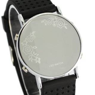 Readeel Black Stylish Silicone Band Watch Flower Round Case LED Light Unisex Wristwatch Readeel Watches