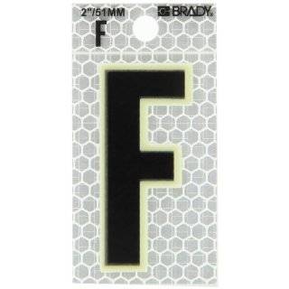 Brady 3000 F 2 3/8" Height, 1 1/2" Width, B 309 High Intensity Prismatic Reflective Sheeting, Black And Silver Color Glow In The Dark/Ultra Reflective Letter, Legend "F" (Pack Of 10)