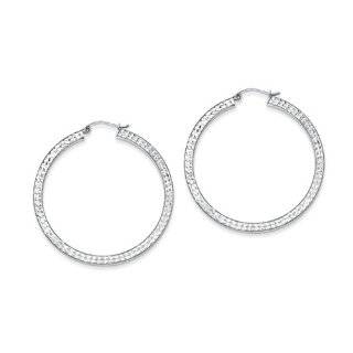 Sterling Silver Diamond Cut 3x45mm Square Tube Hoop Earrings Jewelry
