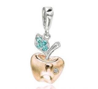 14K TT Gold Diamond Garnet 3D Apple Bracelet Charm Jewelry