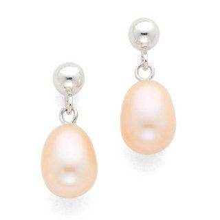 Sterling Silver 7 7.5mm Pink Freshwater Cultured Pearl Earrings Jewelry