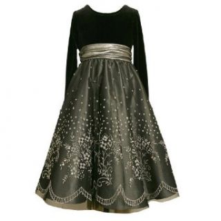 Bonnie Jean Girls 7 16 SILVER BLACK VELVET CAVIAR BEADED OVERLAY Special Occasion Wedding Flower Girl Holiday Pageant Party Dress   16 Clothing