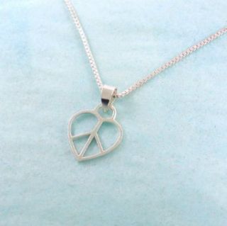 Sterling Silver Heart Peace Sign Necklace, 16" Chain Jewelry