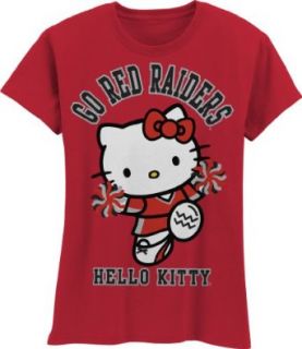NCAA Texas Tech Red Raiders Hello Kitty Pom Pom Girls Crew Tee Shirt (Red, 4/5) Sports & Outdoors