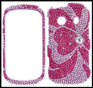 Samsung M350 Seek Full Diamond Blings Snap on Hard Shell Cover Case Hot Pink Flower Shape with White Stone Design + Clear Screen Protector Cell Phones & Accessories