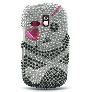 Samsung R350 R 350 R351 R 351 Freefrom Cell Phone Full Diamond Crystals Bling Protective Case Cover Silver with Black Pirate Skull Love Heart Eyepatch Skin Design Cell Phones & Accessories
