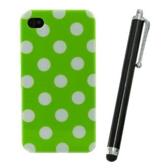 Brightgate NEW Cute WHITE GREEN Polka Dot TPU SNAP ON Hard Case Cover For APPLE iPhone 4/4s With Black Stylus Pen Cell Phones & Accessories