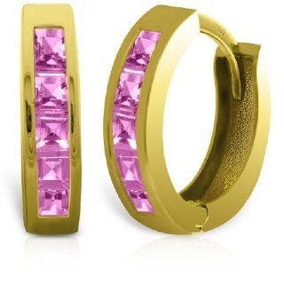 14k Rose Gold Natural Pink Sapphire Hoop Huggie Earrings Jewelry