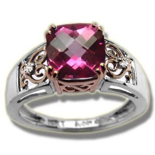 .03 ct 8mm Checkercut Mystic Pink Topaz Two Tone Ladies Ring Jewelry