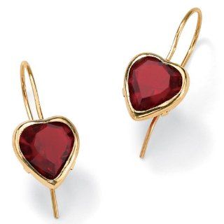 Heart Shaped Simulated Birthstone 10k Yellow Gold Drop Earrings  January  Simulated Garnet Jewelry