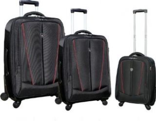 Silhouette Collection  3 Piece "Heavy Duty" Luggage Set with 360? 4 Wheel System in Black with Red Trim Clothing