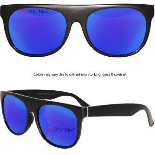 MJ Boutique's Blue Mirror Lens Flat Top Matte White Wayfarer Sunglasses FREE POUCH W 363 
