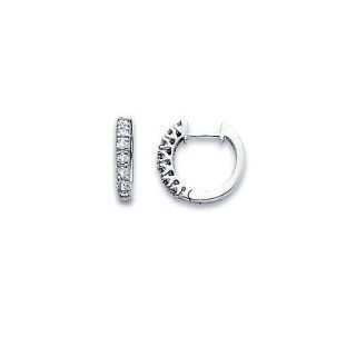 14k White Gold Small Diamond Hoop Huggie Earrings .22ct (G H Color, I1 Clarity) Jewelry