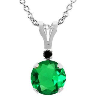 0.79 Ct Round Green Nano Emerald Black Diamond 14K White Gold Pendant Jewelry