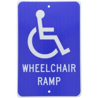 NMC TM86J Handicap Parking Sign, Legend "WHEELCHAIR RAMP" with Handicapped Symbol, 12" Length x 18" Height, Engineer Grade Prismatic Reflective Aluminum 0.080, White on Blue