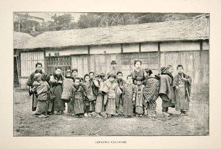 1891 Print Japanese Children Boys Girls Kimono Yukata Taka Shimada Geta Sandals   Original Halftone Print  