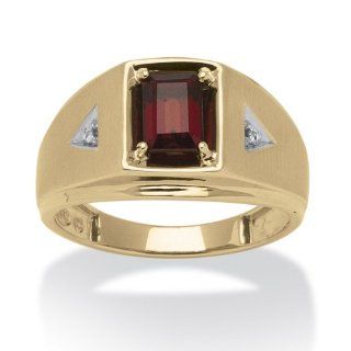 Men's 1.20 TCW Emerald Cut Genuine Garnet Diamond Accent 10k Yellow Gold Classic Ring Jewelry