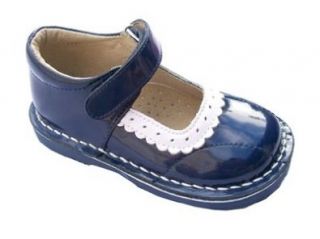 Coco Jumbo Girls Genuine Leather Mary Janes Patent Navy & White Scalloped Edge (12) Shoes