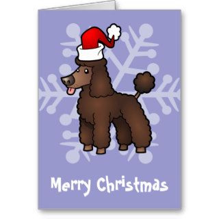 Christmas Poodle (brown puppy cut) Cards
